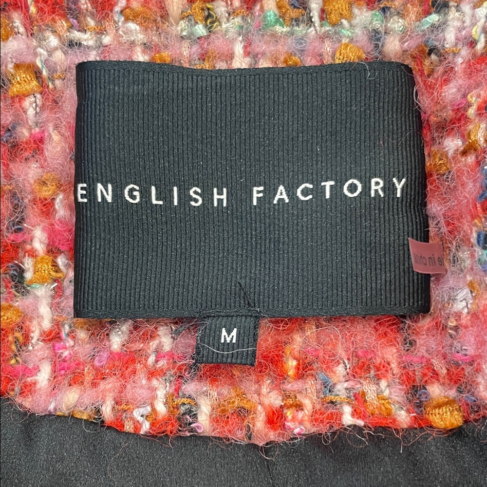 English Factory Faux Leather Trim Tweed Jacket, M - Picture 3 of 8